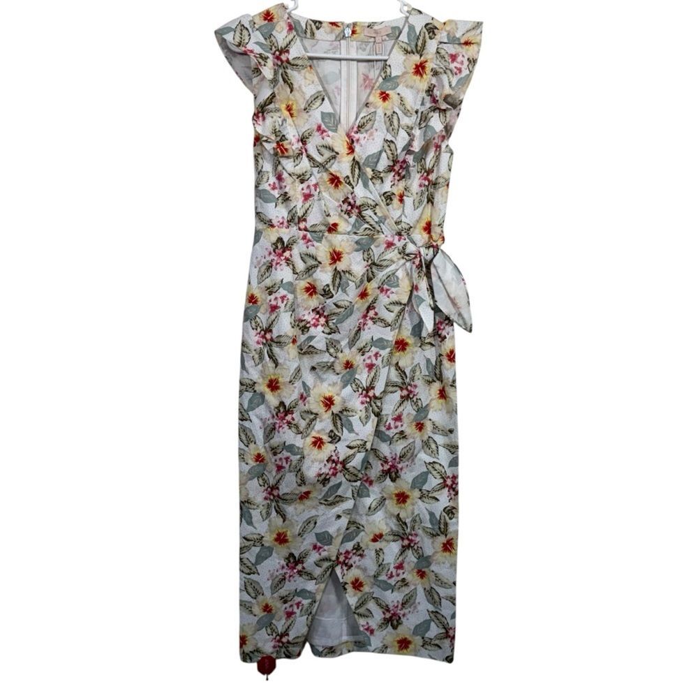 NWT Rebecca Taylor Kamea Floral Print Faux Wrap Midi Dress